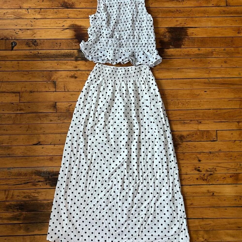Bailey 44 Polka Dot Smocked Matching Set Crop Top & Maxi Skirt Small - Picture 2 of 8